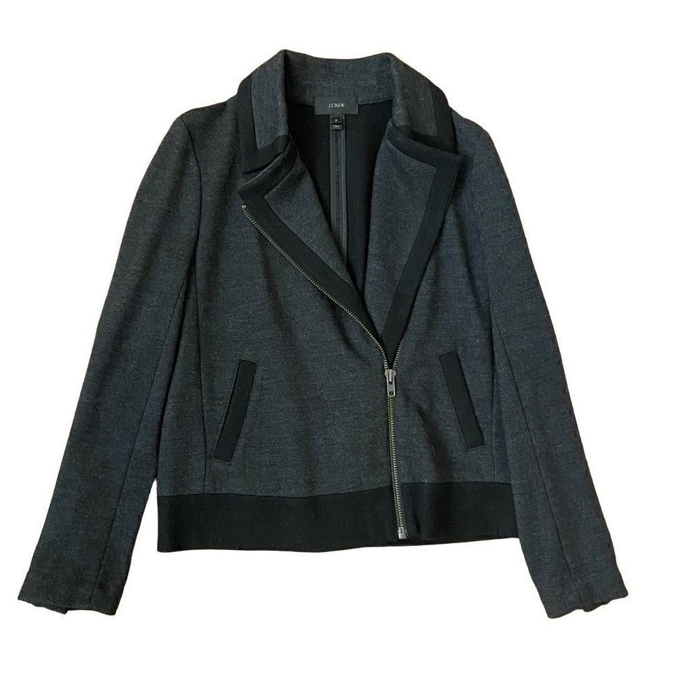 J. Crew Stretch Wool Motorcycle Jacket Charcoal Gray Size 8